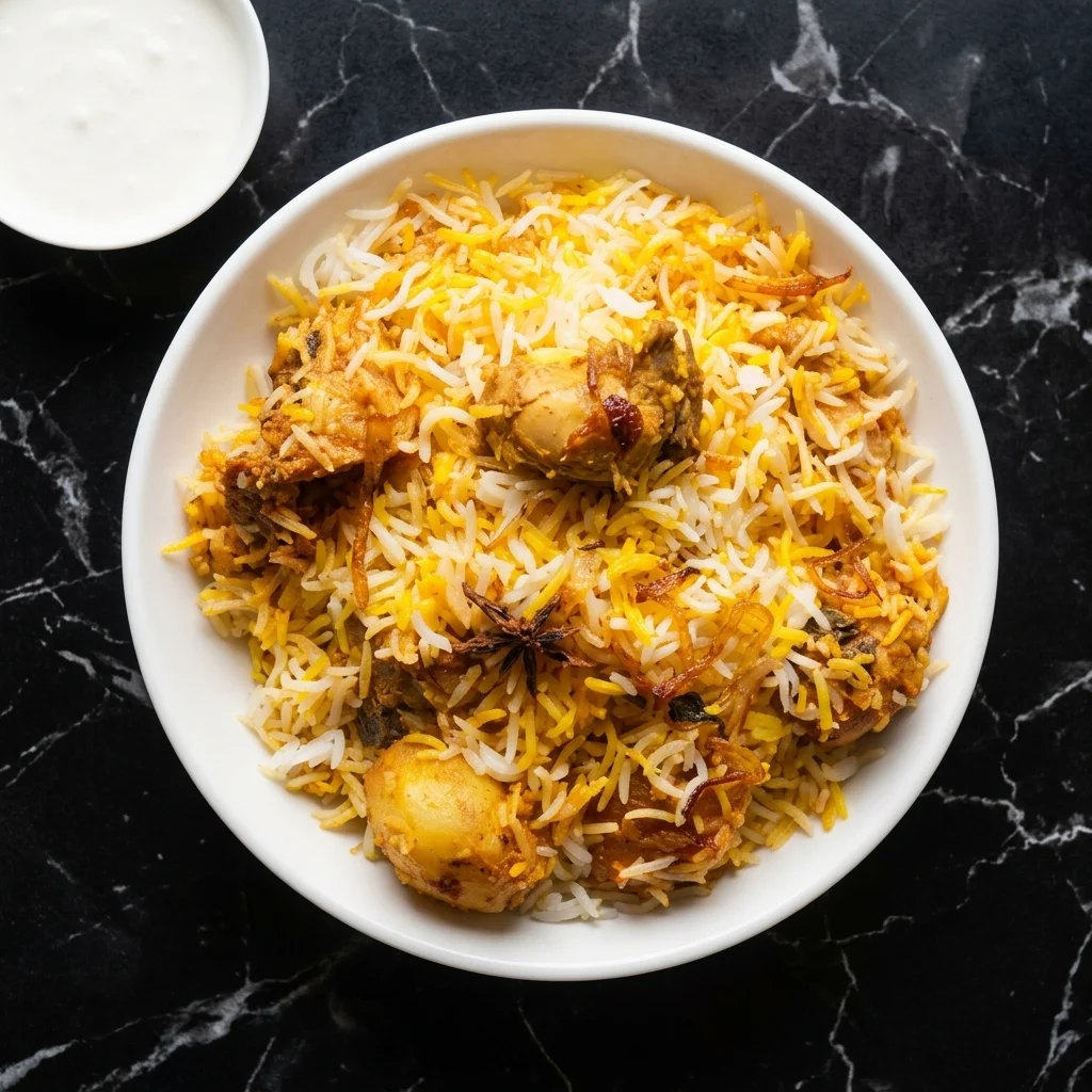 Hyderabadi chicken biryani at Hyderabad Biryani House Indian restaurant Vancouver